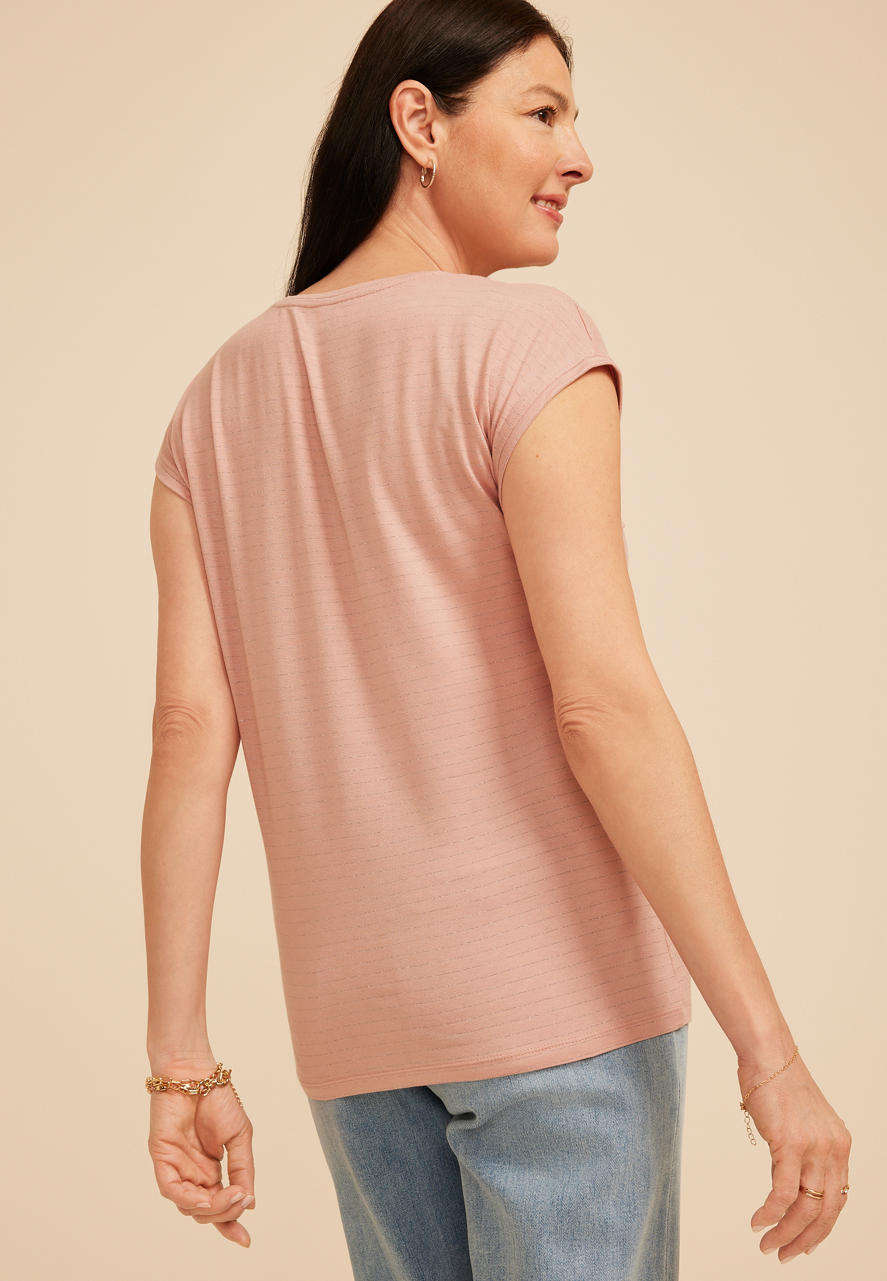24/7 Metallic Stripe Scoop Neck Tee - thumbnail 2