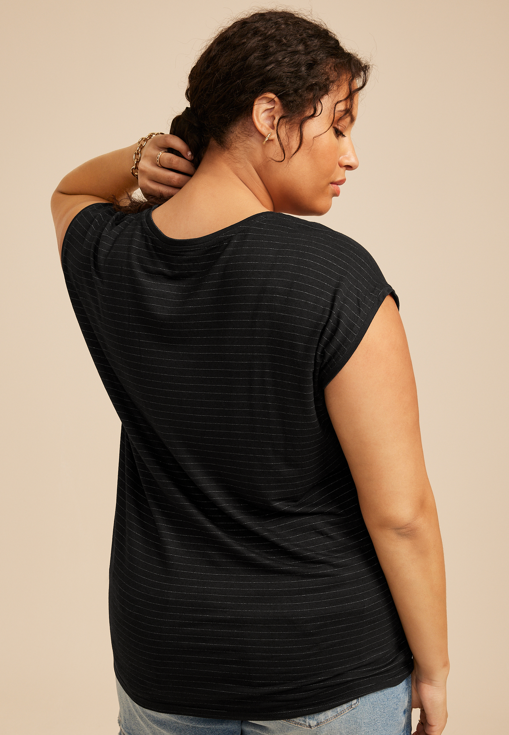 Plus 24/7 Metallic Stripe Scoop Neck Tee