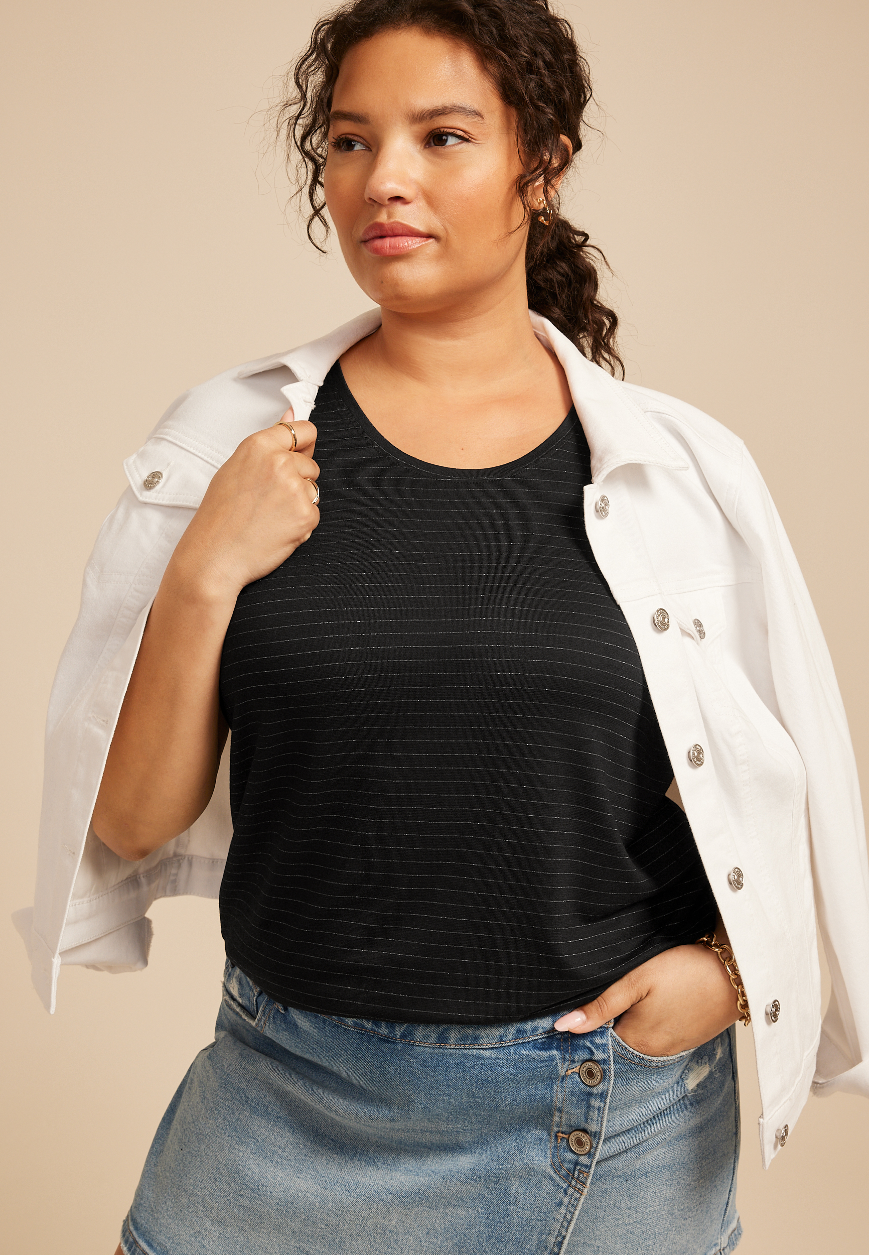 Plus 24/7 Metallic Stripe Scoop Neck Tee