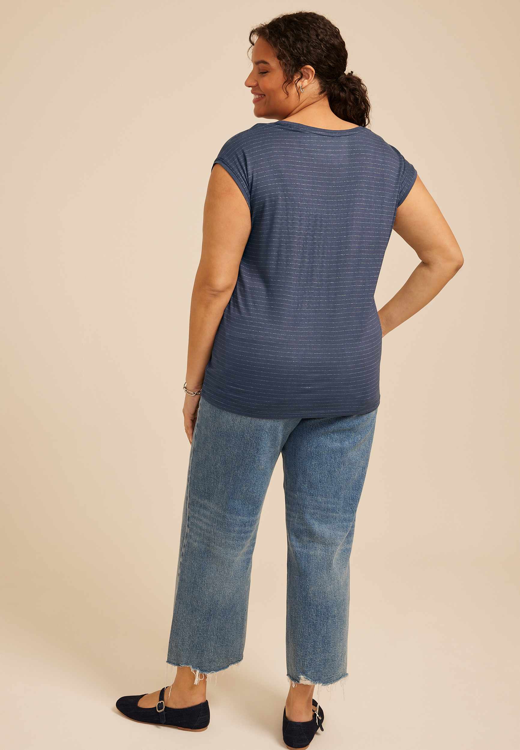 Plus Size 24/7 Metallic Stripe Scoop Neck Tee, C180, large