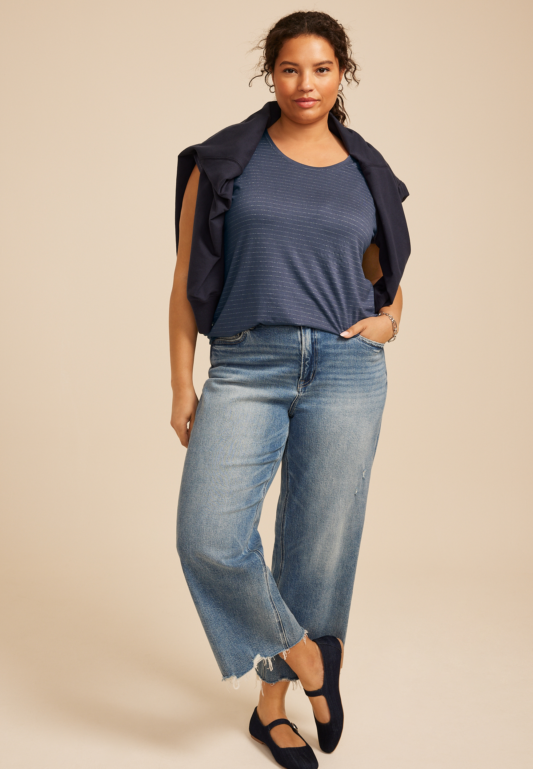 Plus Size 24/7 Metallic Stripe Scoop Neck Tee, C180, large