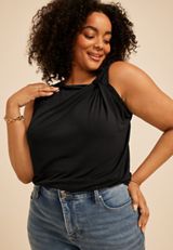 Plus Size Studio Y Asymmetrical Neckline Knot Tank Top, C106, small