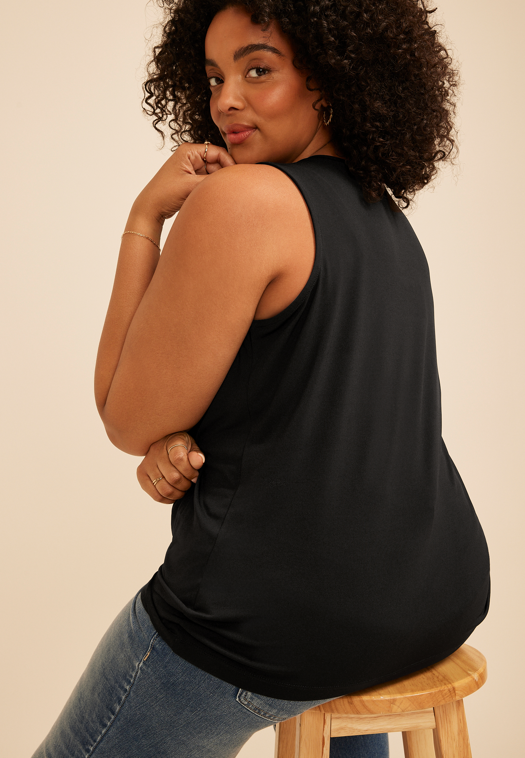 Plus Size Studio Y Asymmetrical Neckline Knot Tank Top, C106, large