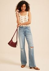 Floral Lace Trim Button Front Tank Top, C1757, small