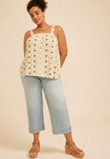 Plus Size Floral Lace Trim Button Front Tank Top, C1757, small