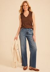 Ruffle Trim Ribbed V Neck Tank Top, C6058, small