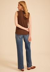 Ruffle Trim Ribbed V Neck Tank Top, C6058, small