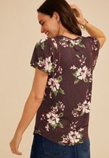 Lattice Trim Floral Flutter Sleeve Tee, C9903, small