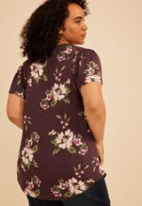 Plus Size Lattice Trim Floral Flutter Sleeve Tee, C9903, small