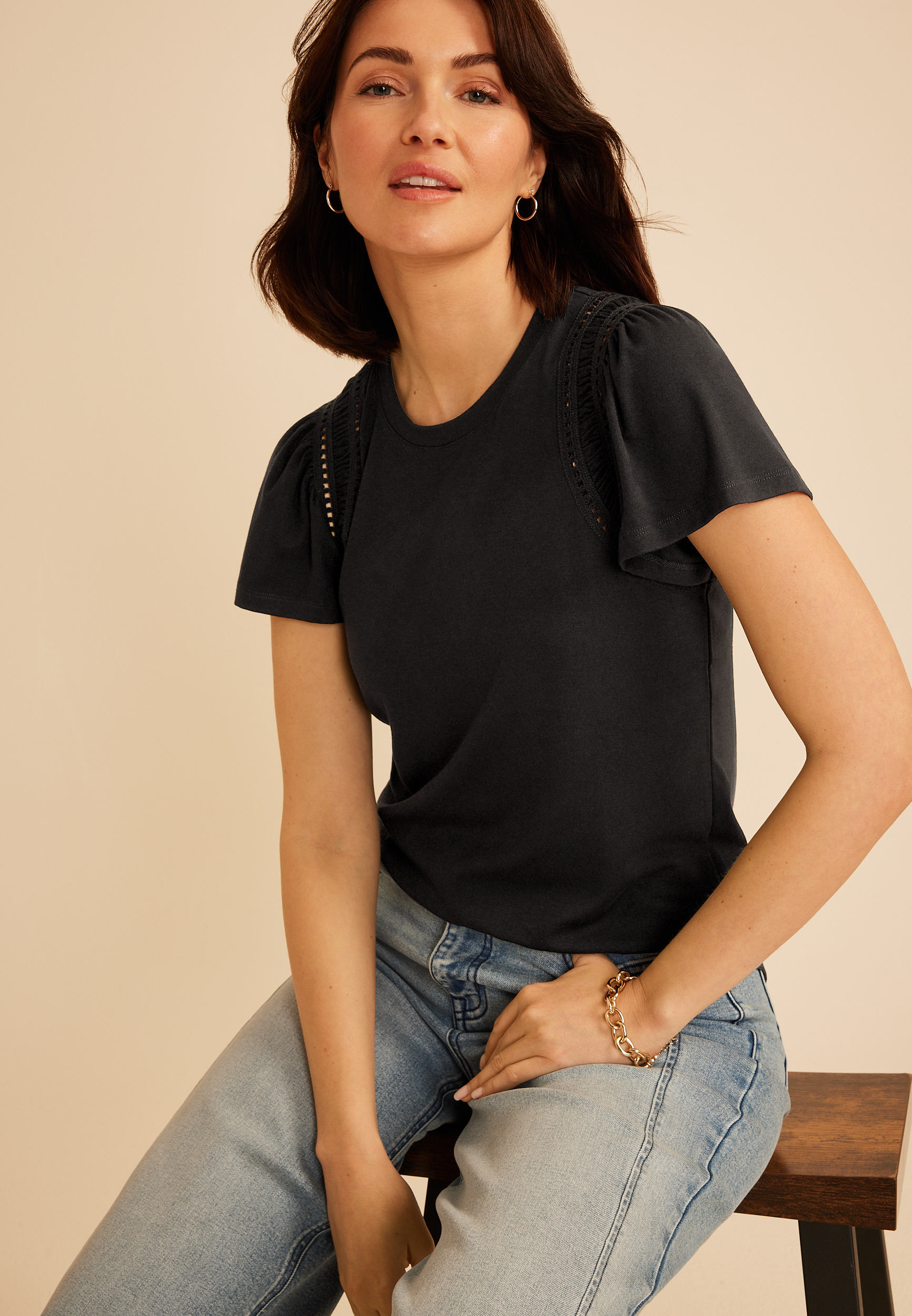 Lattice Trim Flutter Sleeve Tee