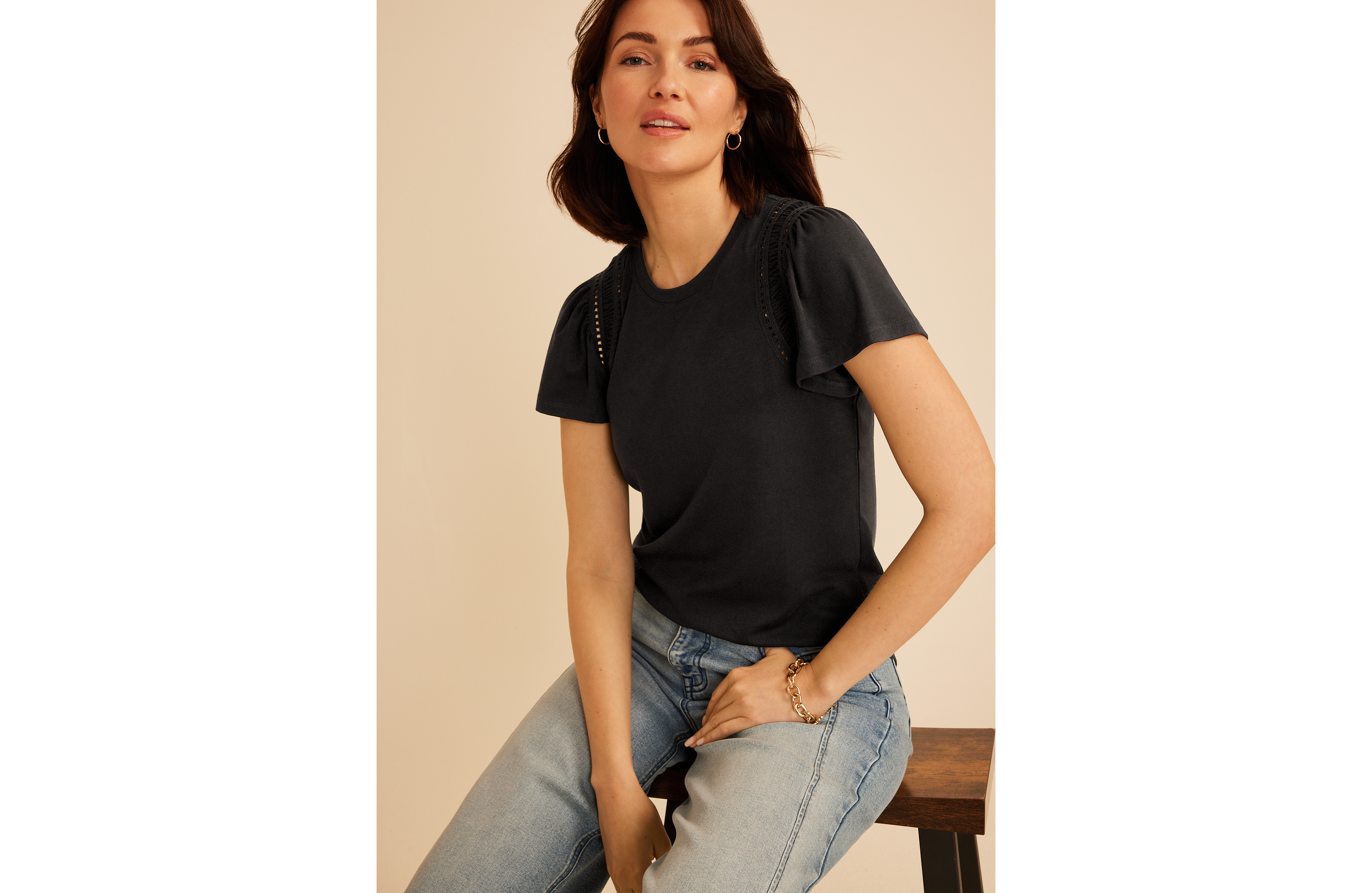 Lattice Trim Flutter Sleeve Tee