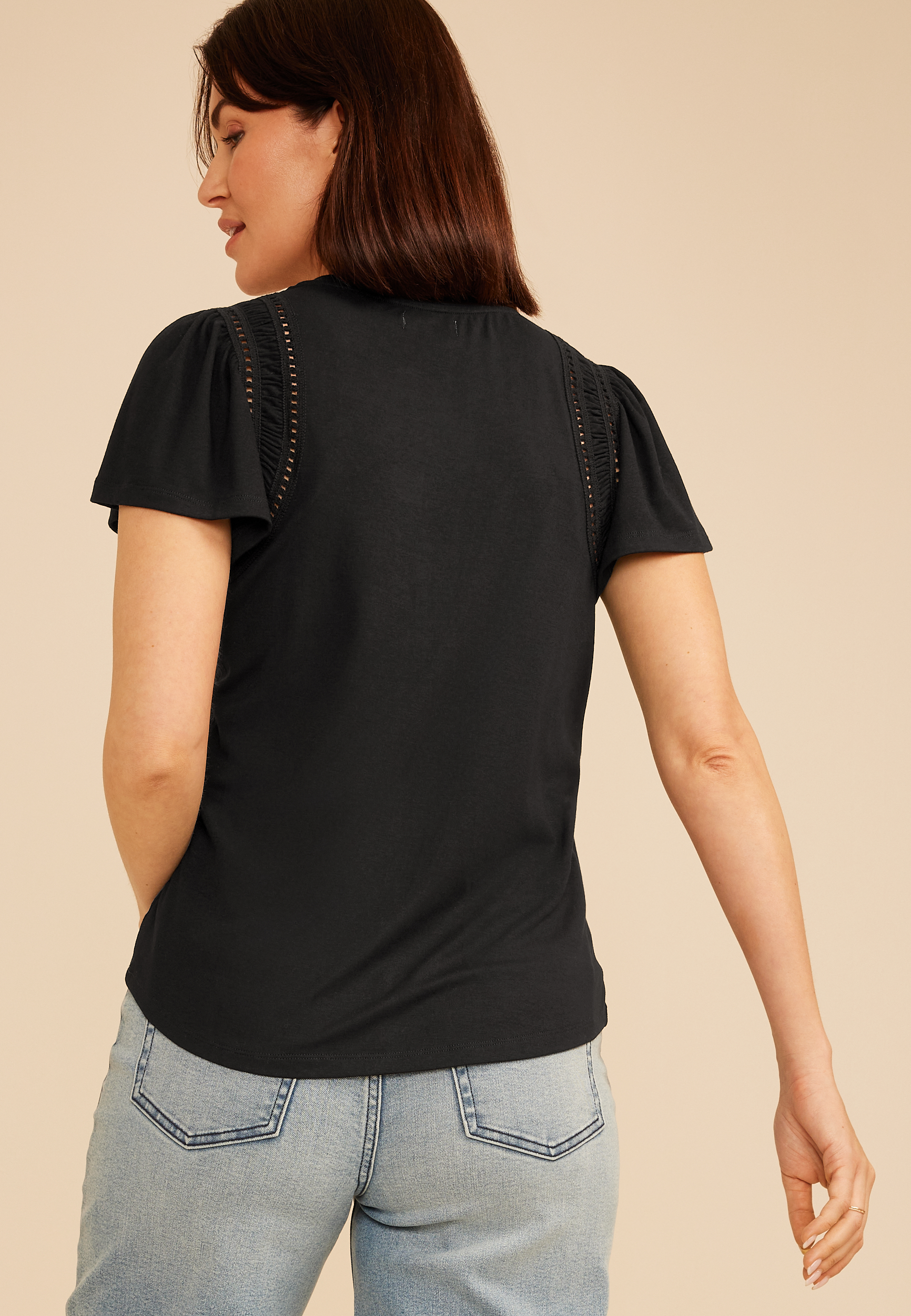 Lattice Trim Flutter Sleeve Tee - thumbnail 2