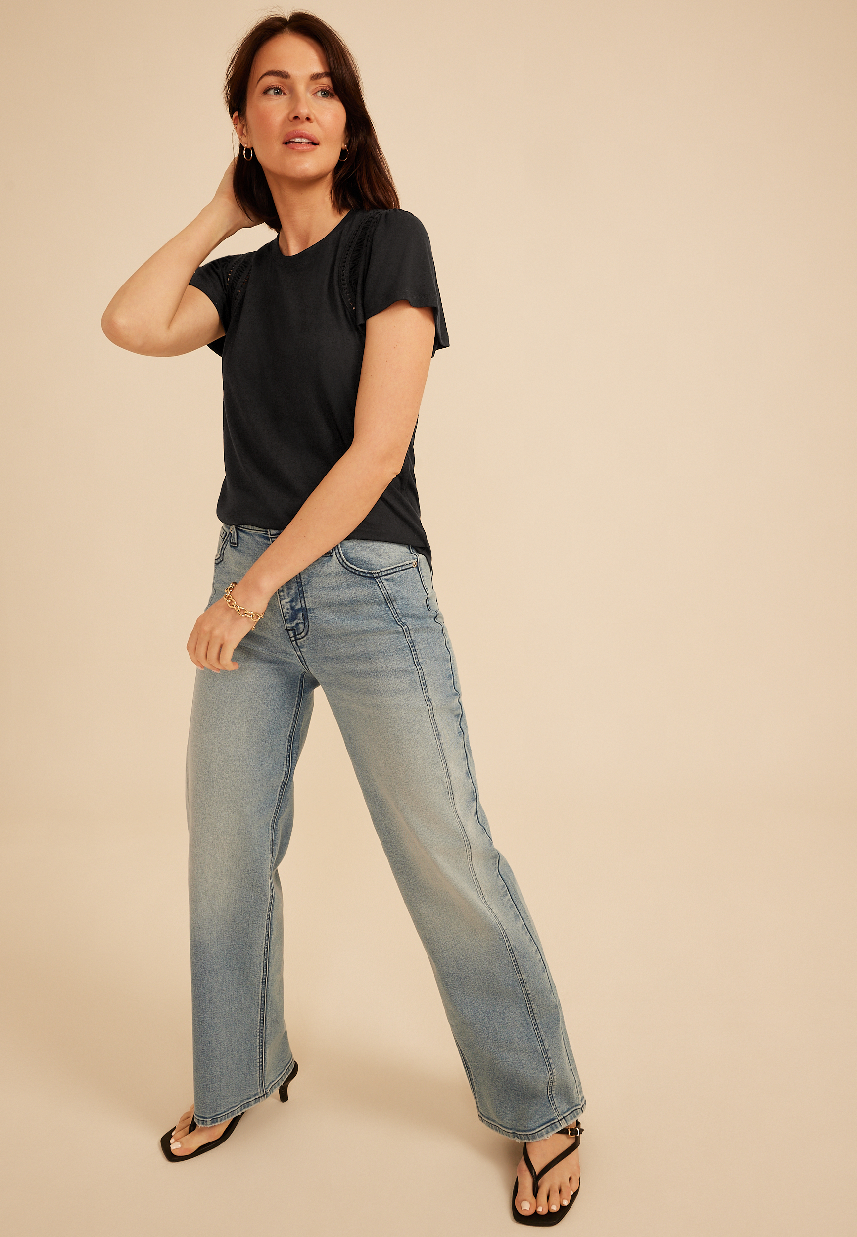 Lattice Trim Flutter Sleeve Tee - thumbnail 3