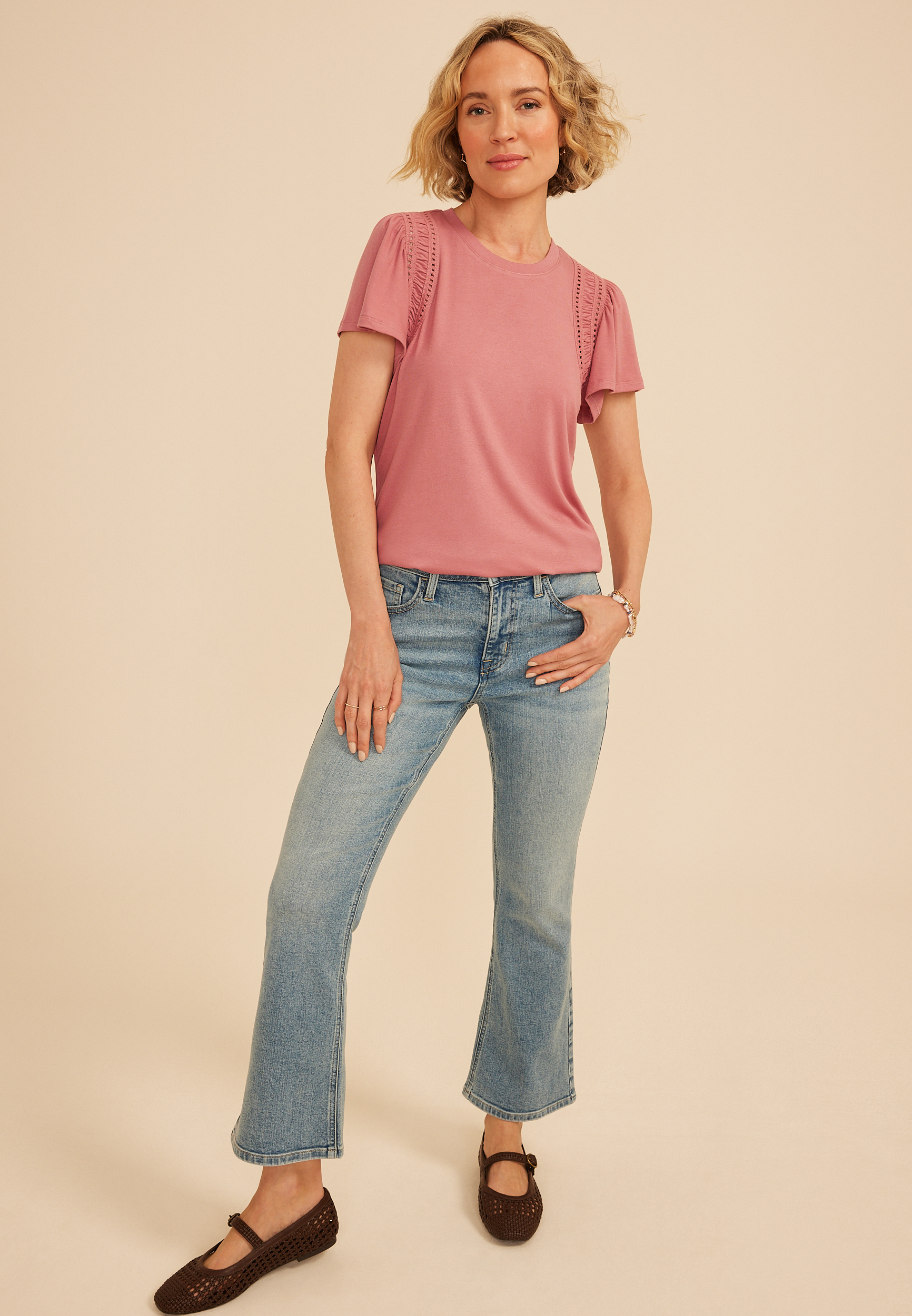 Lattice Trim Flutter Sleeve Tee