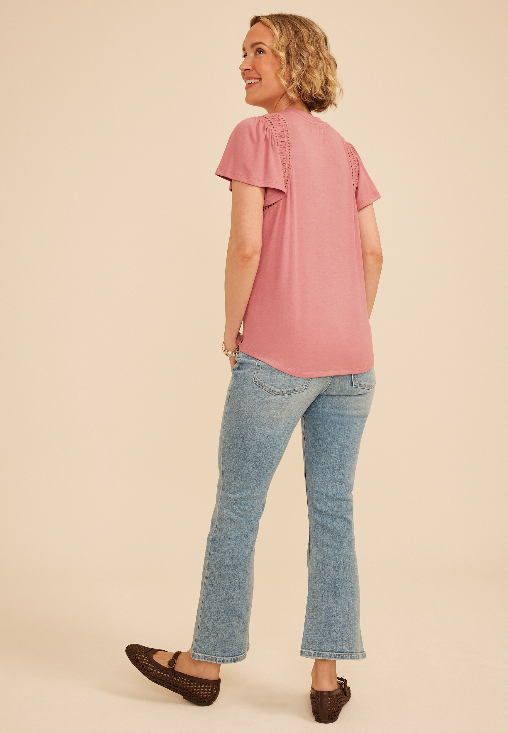 Lattice Trim Flutter Sleeve Tee, C6624, large