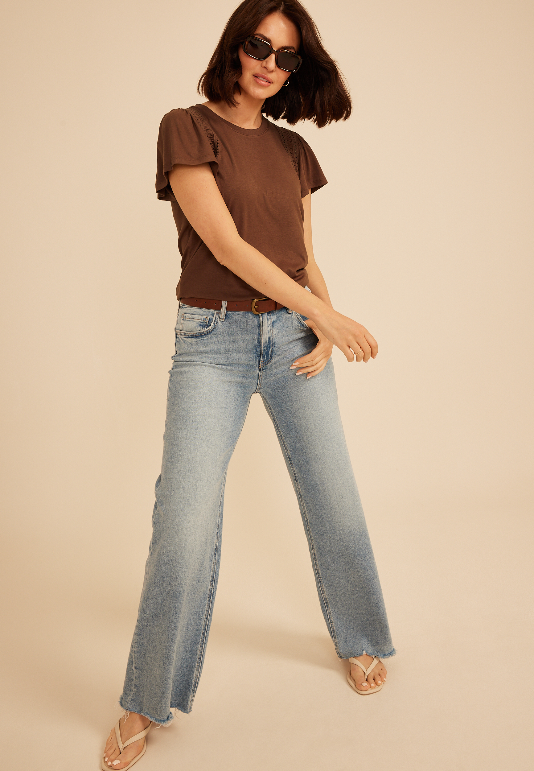 Lattice Trim Flutter Sleeve Tee