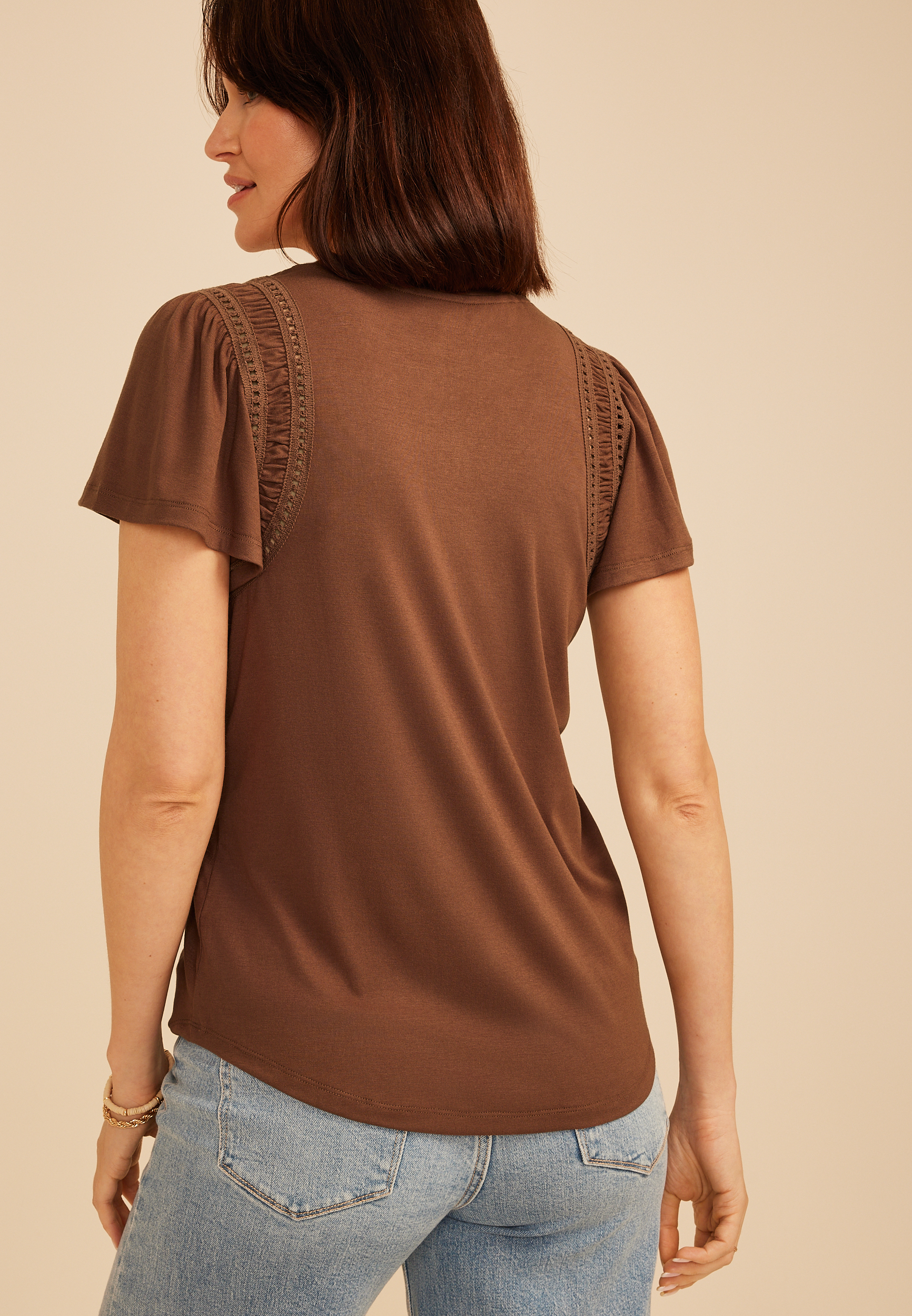Lattice Trim Flutter Sleeve Tee - thumbnail 5