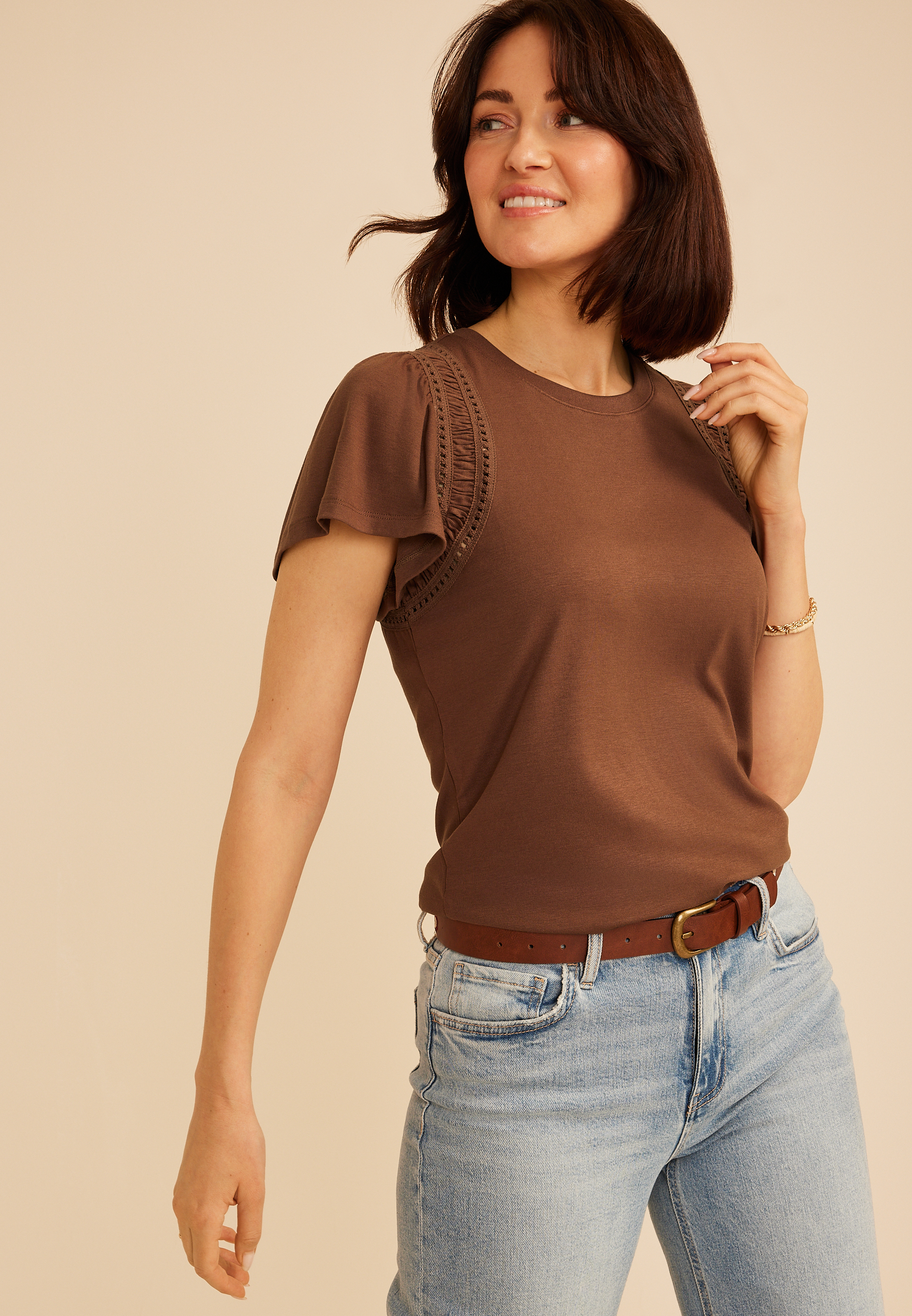 Lattice Trim Flutter Sleeve Tee - thumbnail 6