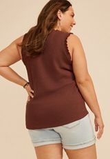 Plus Size Ruffle Trim Ribbed V Neck Tank Top, C6058, small