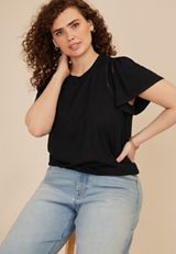 Plus Size Lattice Trim Flutter Sleeve Tee, C106, small