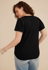 Plus Size Lattice Trim Flutter Sleeve Tee, C106, small