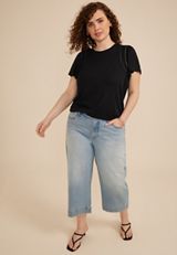 Plus Size Lattice Trim Flutter Sleeve Tee, C106, small