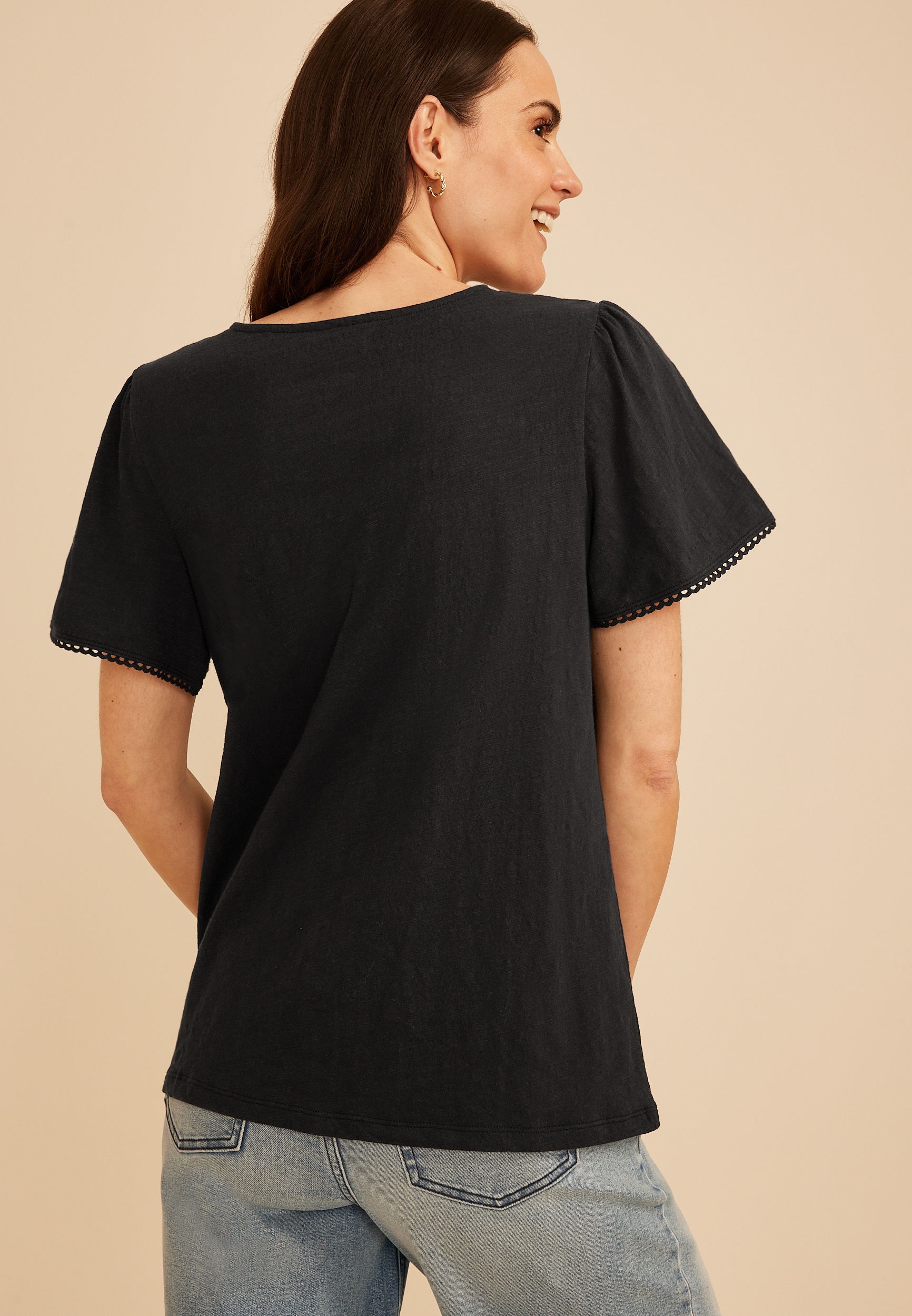 Floral Embroidered V Neck Blouse, C106, large