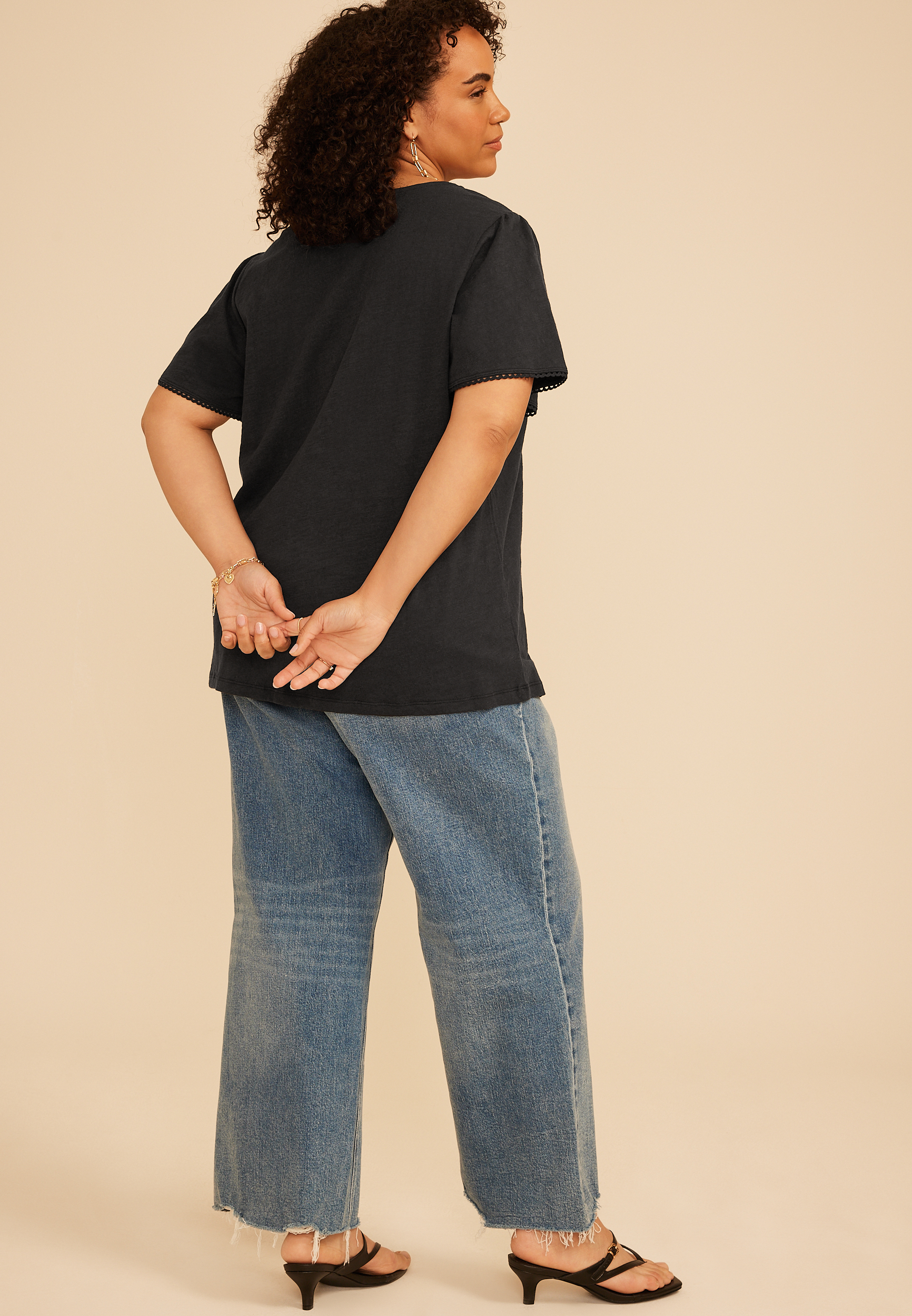 Plus Size Floral Embroidered V Neck Blouse, C106, large
