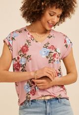 24/7 Berkley Floral V Neck Short Sleeve Tee, C574, small