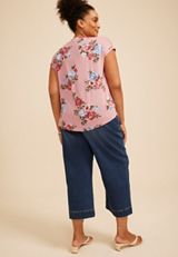 Plus Size 24/7 Berkley Floral V Neck Short Sleeve Tee, C574, small