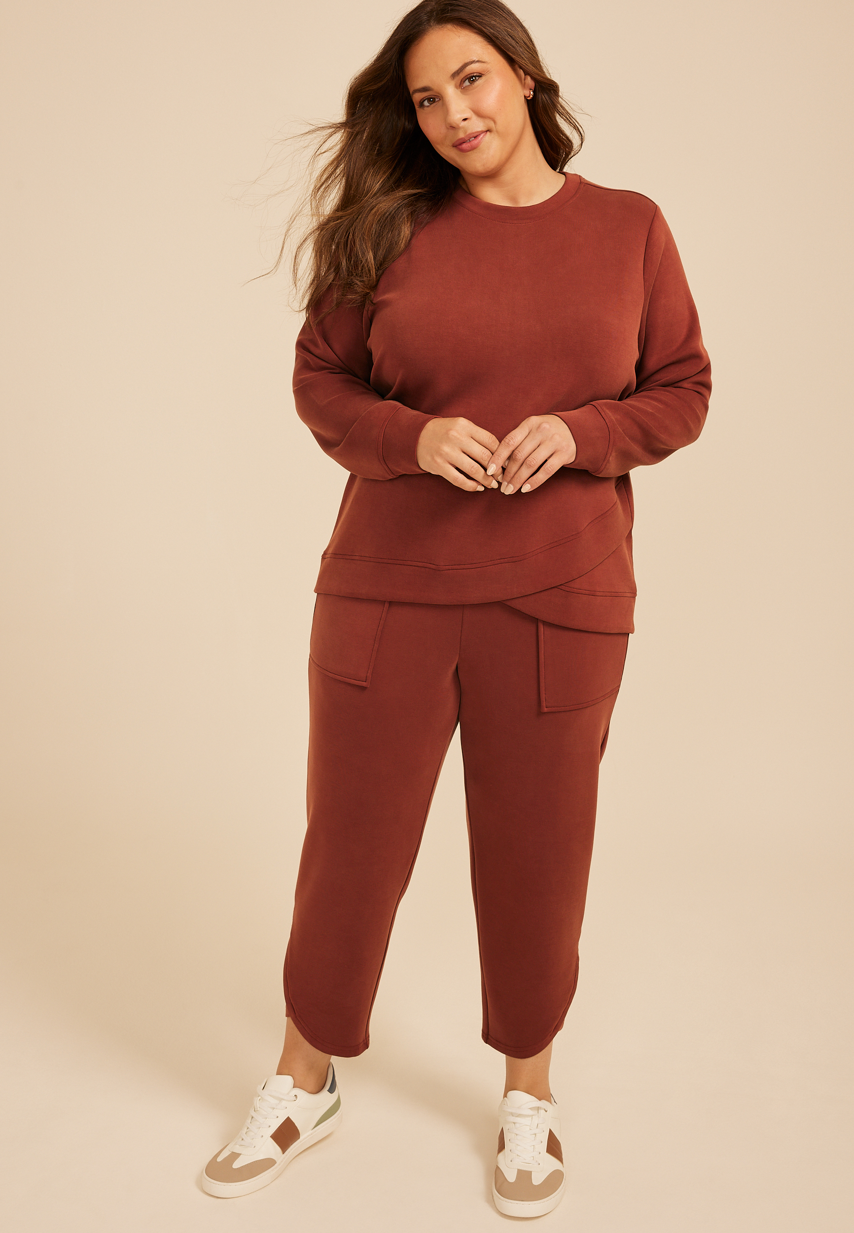 Plus Size Cloud Scuba Knit Tulip Hem Sweatshirt - thumbnail 3