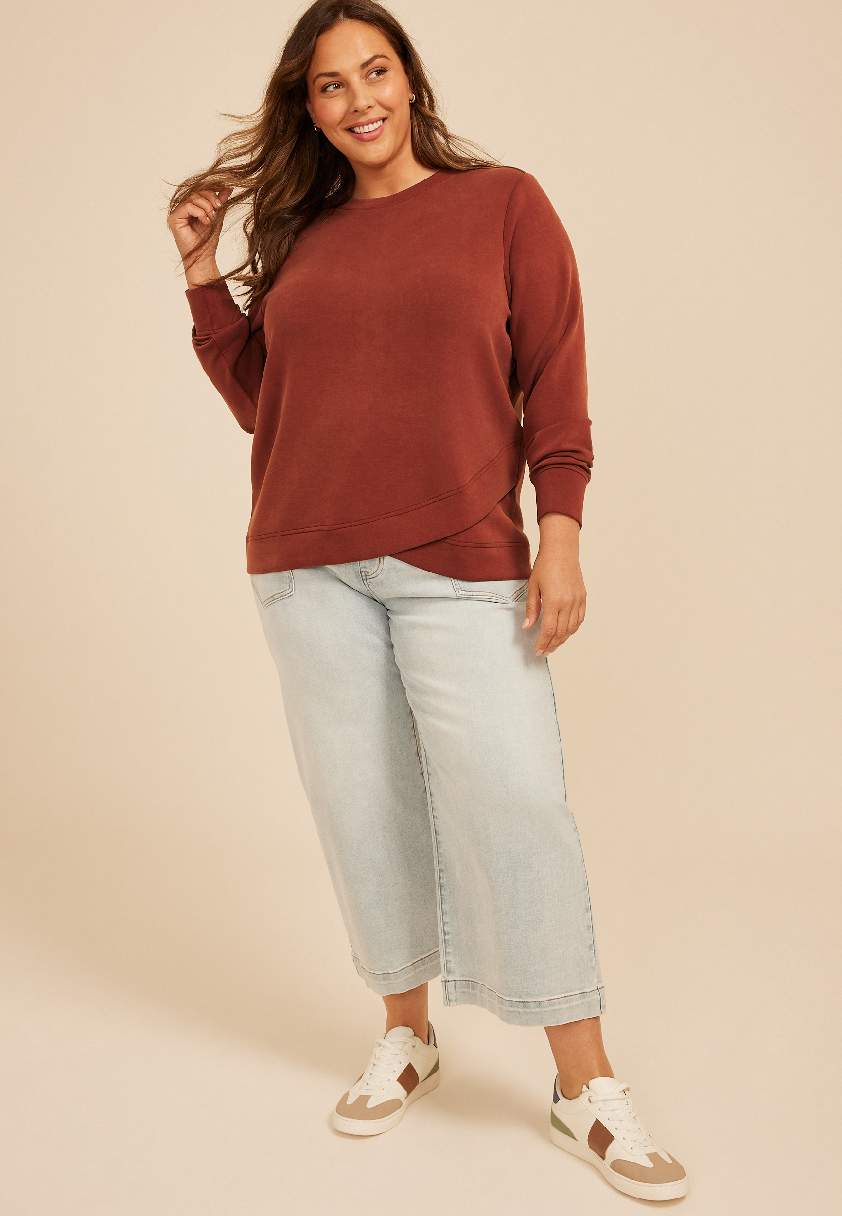 Plus Size Cloud Scuba Knit Tulip Hem Sweatshirt - thumbnail 4