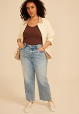 Plus Size Gingham Collar Twill Jacket, C4563, small
