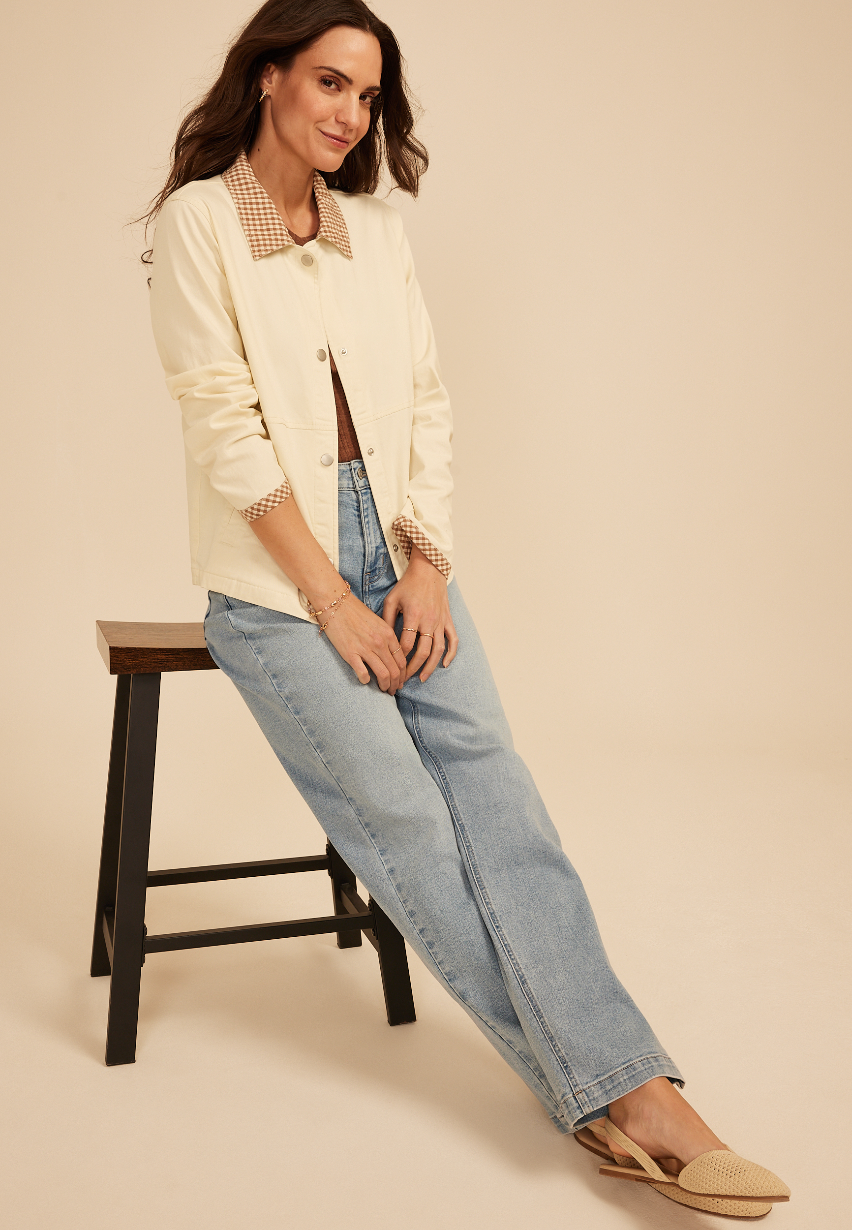 Gingham Collar Twill Jacket, C4563, large