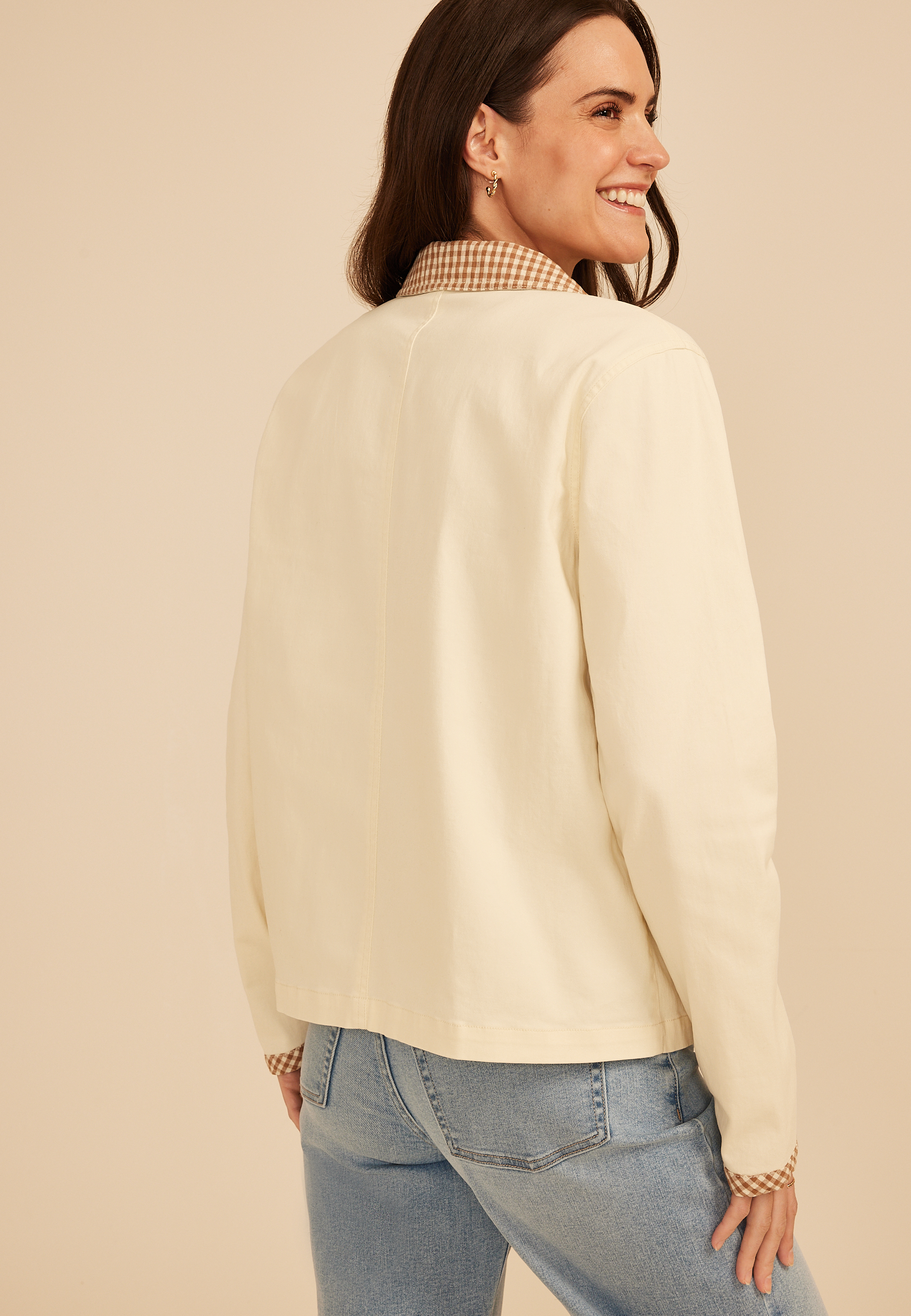 Gingham Collar Twill Jacket, C4563, large
