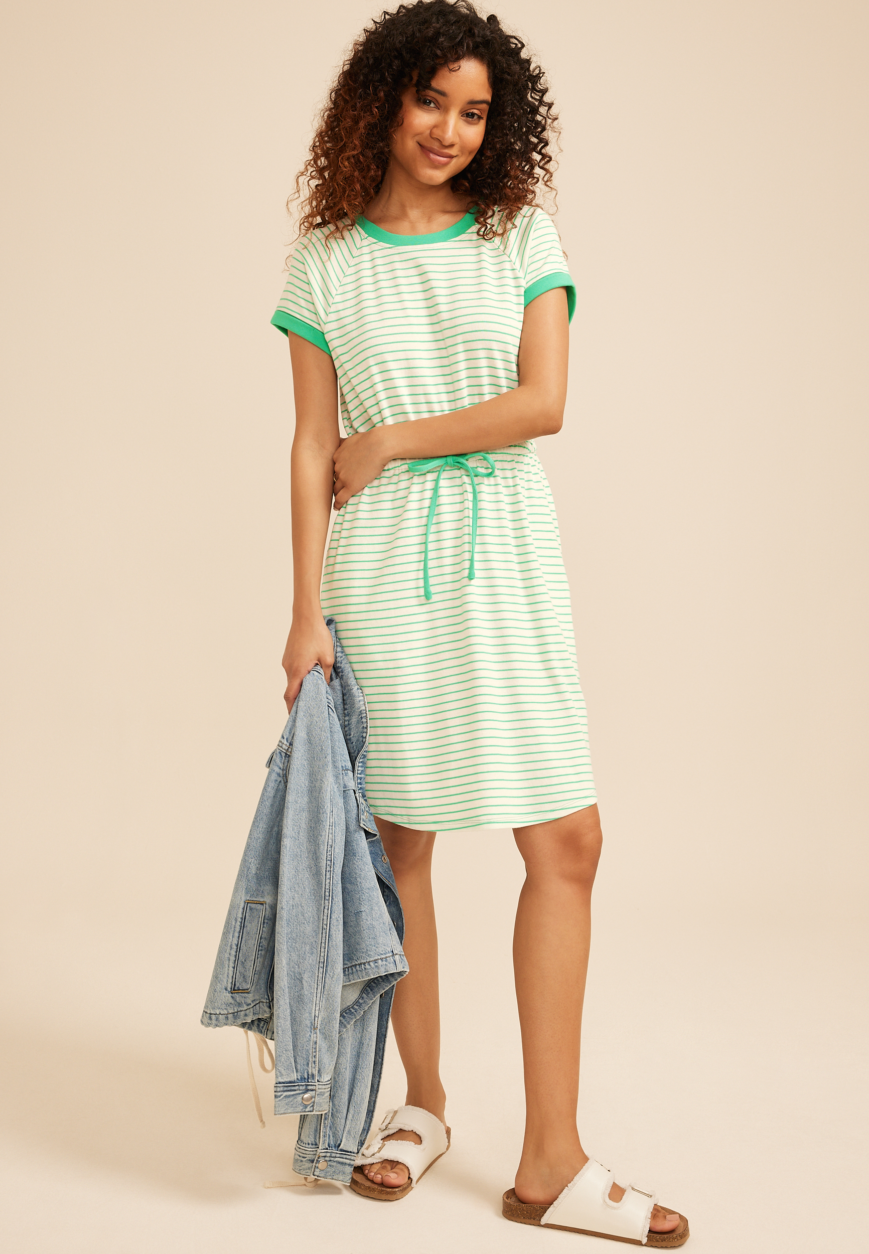 24/7 Striped Tie Waist Mini Dress