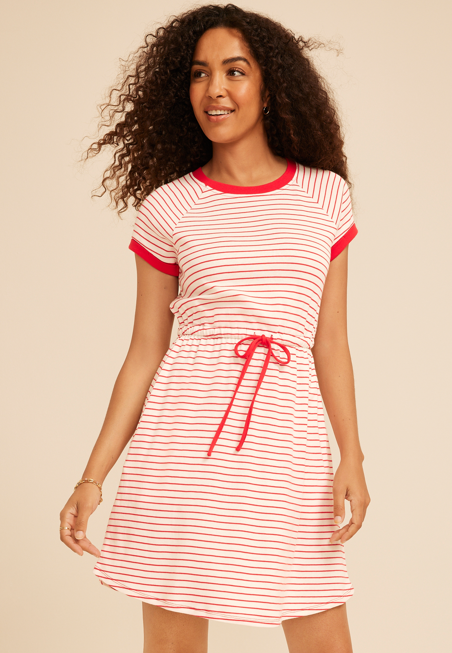 24/7 Striped Tie Waist Mini Dress