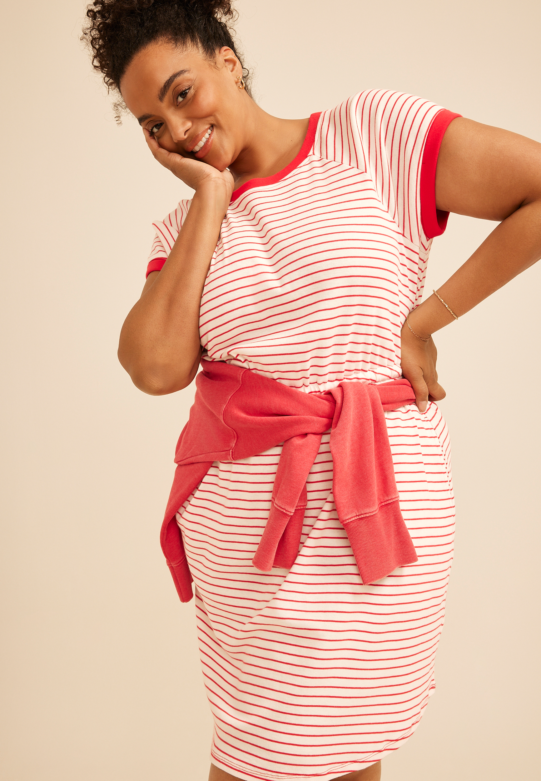 Plus Size 24/7 Striped Tie Waist Mini Dress | maurices