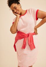 Plus Size 24/7 Striped Tie Waist Mini Dress, C9451, small