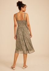 Bare Ruched Sweetheart Printed Mesh Midi Dress, C7722, small
