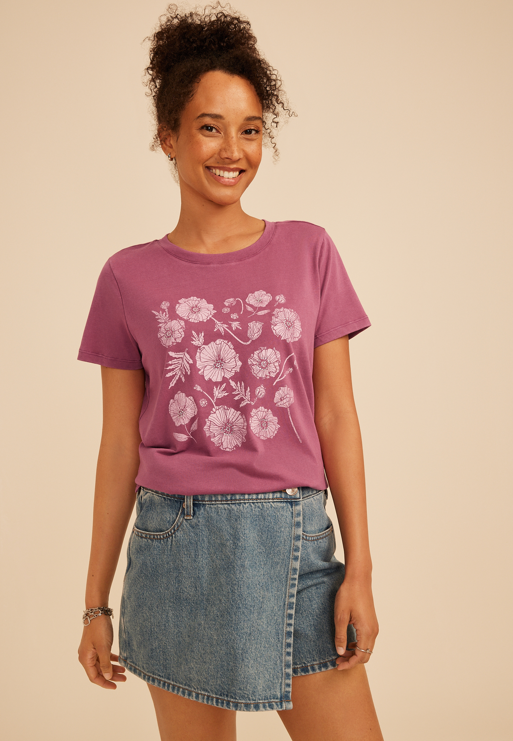 Rhinestone Floral Classic Fit Graphic Tee