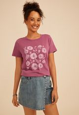 Rhinestone Floral Classic Fit Graphic Tee, C4867, small
