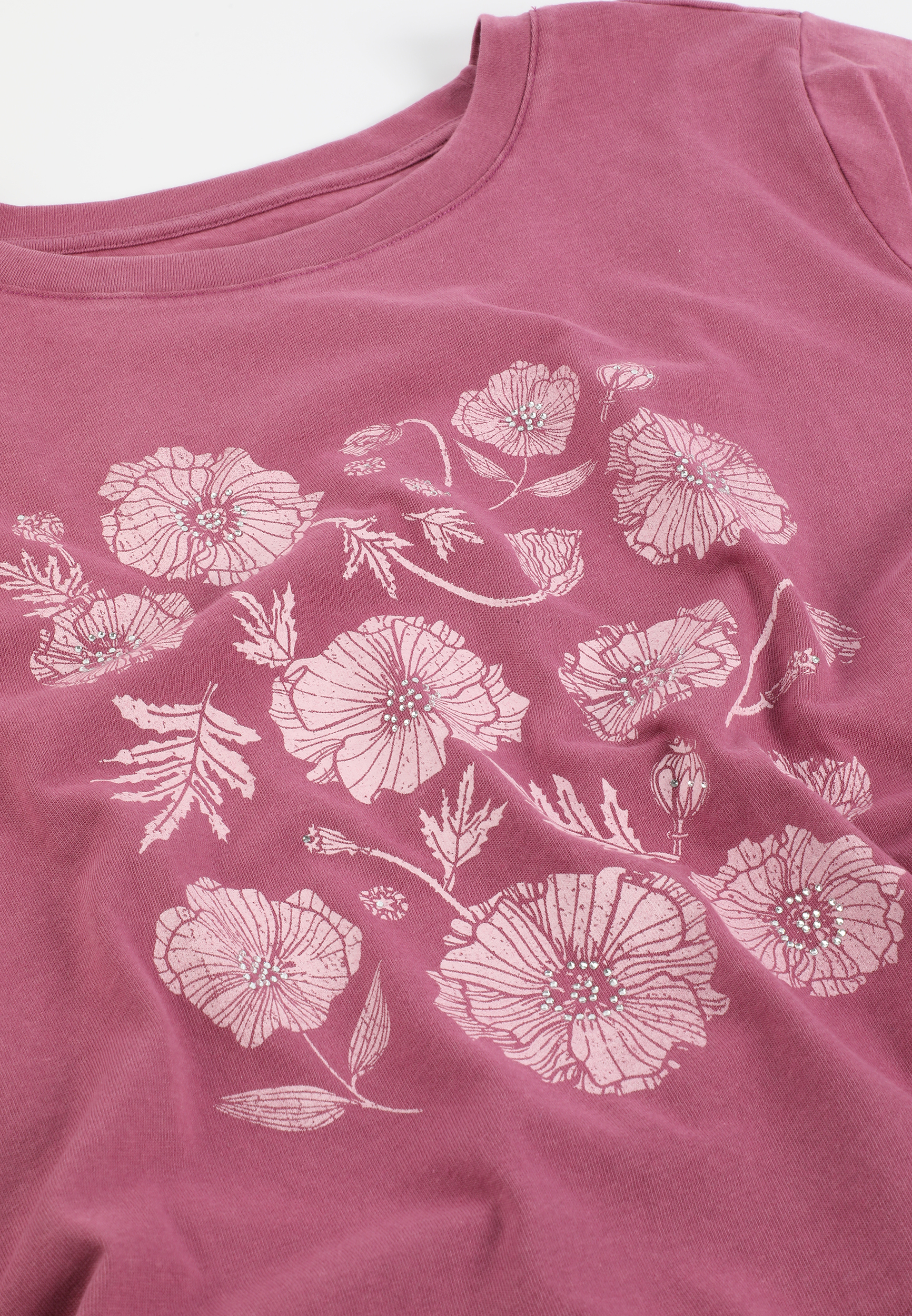 Rhinestone Floral Classic Fit Graphic Tee, C4867, large