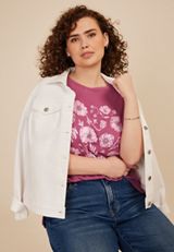 Plus Size Rhinestone Floral Classic Fit Graphic Tee, C4867, small