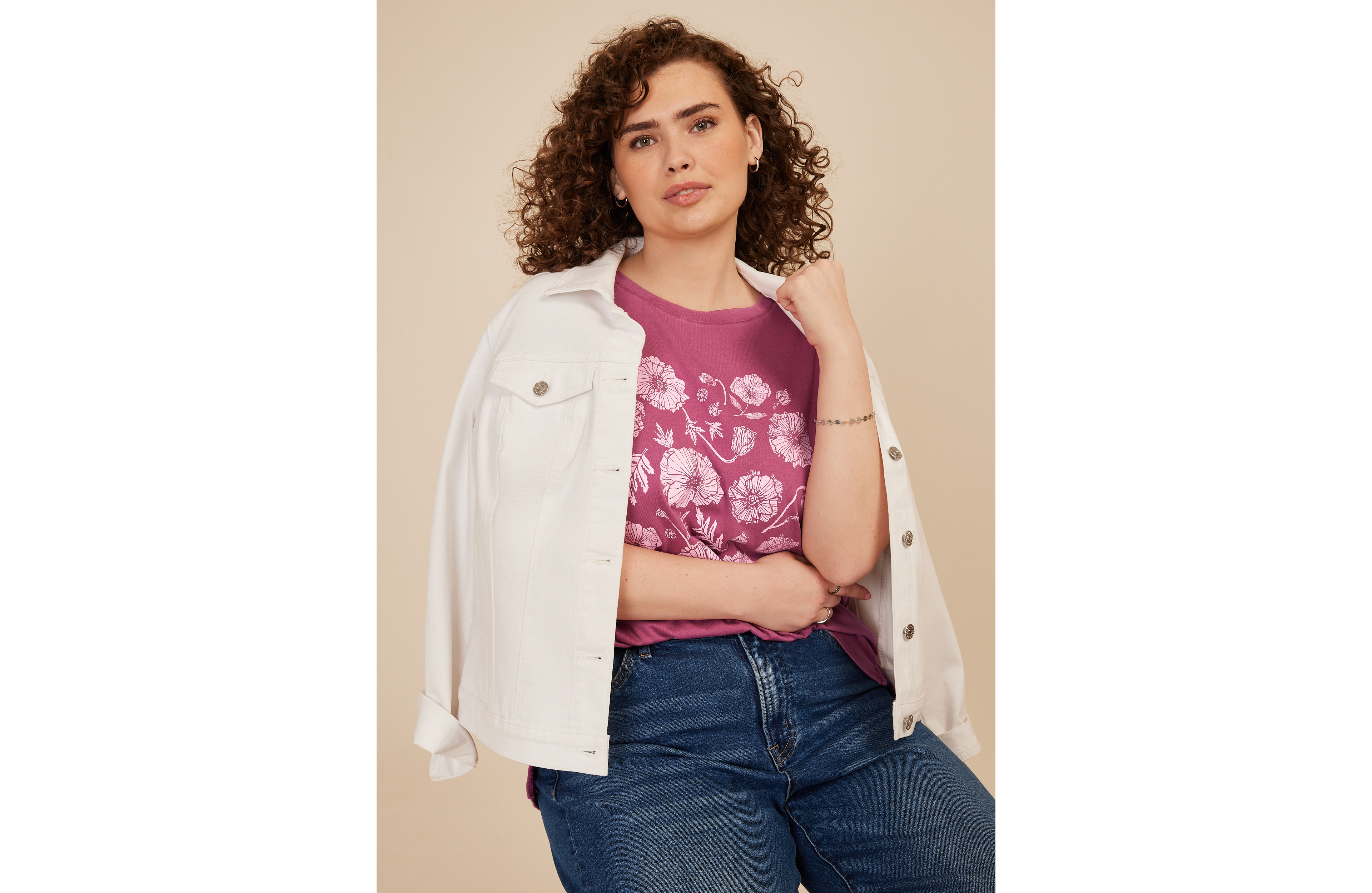 Plus Rhinestone Floral Classic Fit Graphic Tee