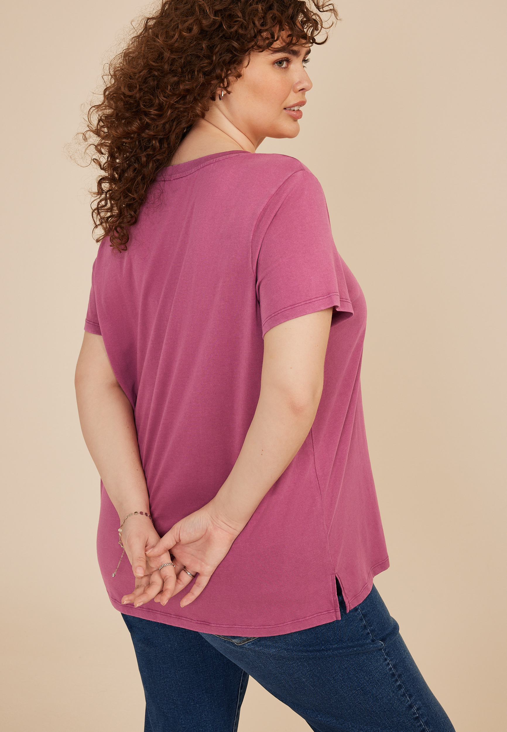 Plus Size Rhinestone Floral Classic Fit Graphic Tee, C4867, large