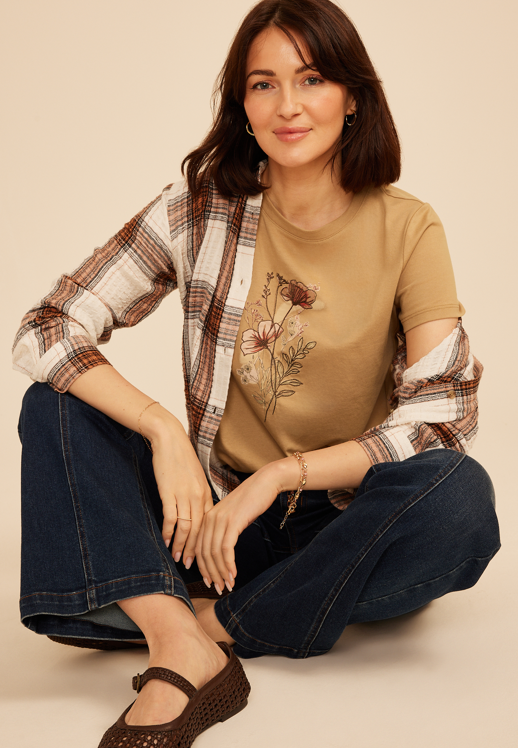 Painterly Floral Embroidered Classic Fit Graphic Tee