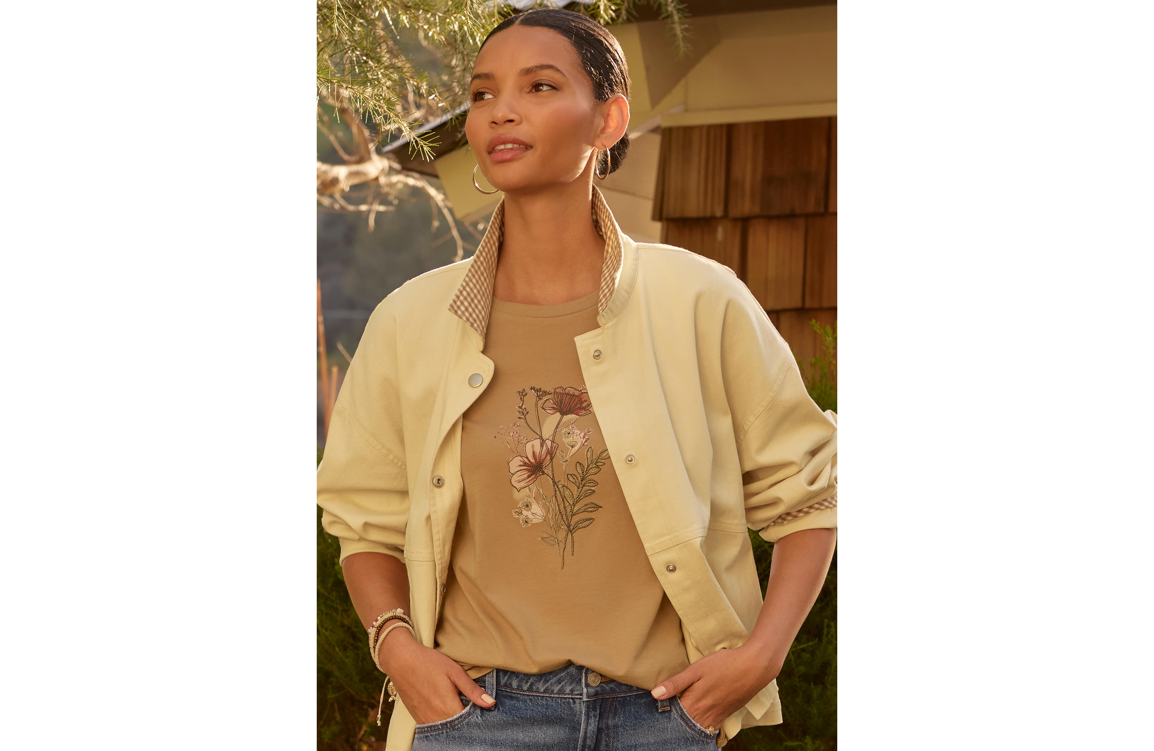 Painterly Floral Embroidered Classic Fit Graphic Tee