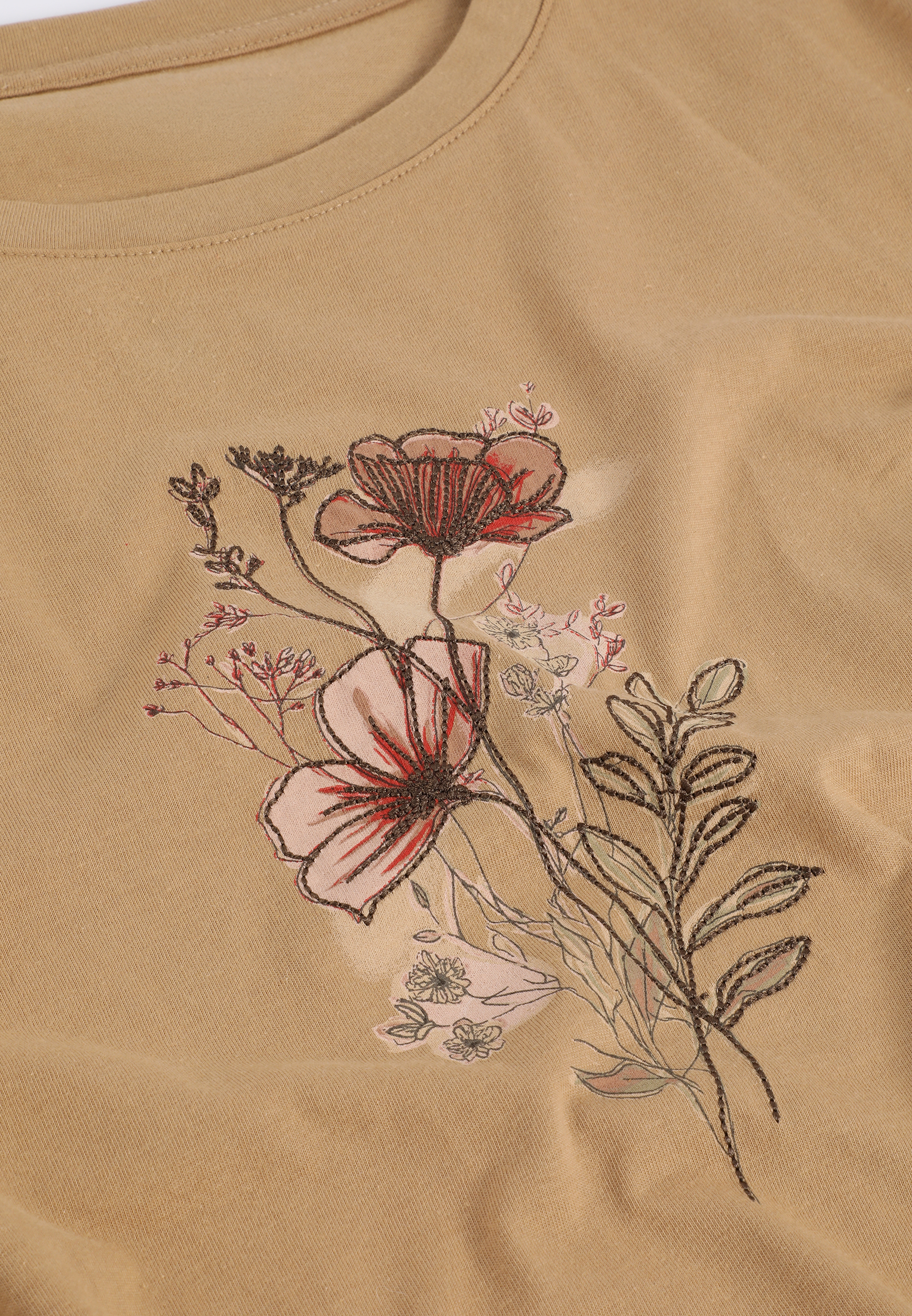 Painterly Floral Embroidered Classic Fit Graphic Tee, C9241, large