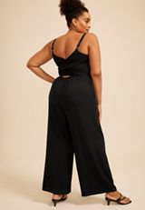 Plus Size Bare Crossed Back Smocked Wide Leg Jumpsuit, C106, small